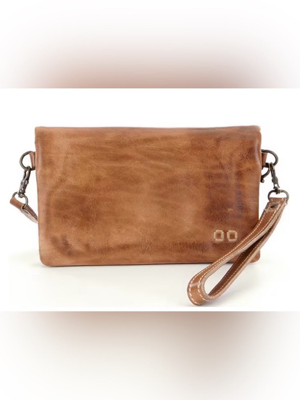 Bed Stu Distressed Tan Leather Wristlet Clutch